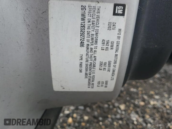 2002 Chevrolet Monte Carlo LS with VIN 2G1WW12E529272486, listed as a Copart auction lot 63662575 with Not provided miles and Salvage title. Bid and sale history available at DreamBid. Image 12.
