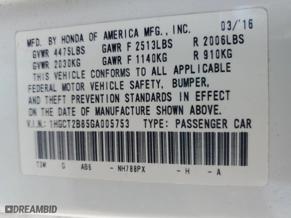 2016 Honda Accord Coupe EX-L with VIN 1HGCT2B85GA005753, listed as a Copart auction lot 49795545 with 298,736 mi miles and Salvage Title. Bid and sale history available at carsss.com. Image 12.