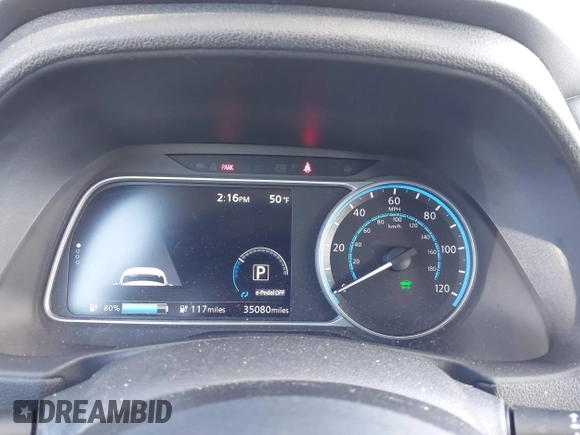 2019 Nissan LEAF SV z VIN 1N4AZ1CPXKC320748, wystawiony jako IAAI lot #41953264 z przebiegiem 35 080 mil mil oraz . Historia ofert i sprzedaży dostępna na DreamBid. Obrazek 7.