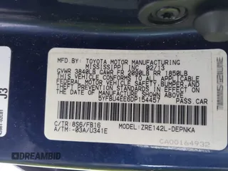 2013 Toyota Corolla L with VIN 5YFBU4EE6DP154457, listed as a IAAI auction lot 41674590 with 120,623 mi miles and . Bid and sale history available at DreamBid. Image 9.
