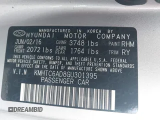 2016 Hyundai Veloster with VIN KMHTC6AD8GU301395, listed as a IAAI auction lot 42634620 with 115,551 mi miles and . Bid and sale history available at DreamBid. Image 9.