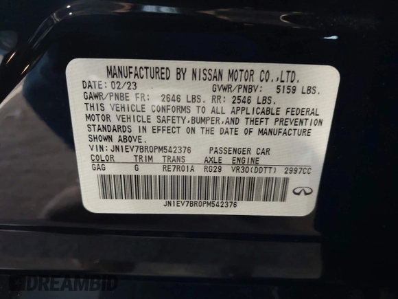 2023 Infiniti Q50 Luxe with VIN JN1EV7BR0PM542376, listed as a IAAI auction lot 41215300 with 25,792 mi miles and . Bid and sale history available at DreamBid. Image 9.