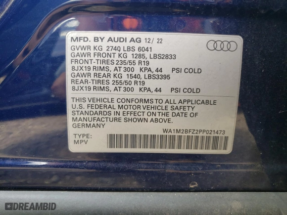 2023 Audi Q4 e-tron Prestige with VIN WA1M2BFZ2PP021473, listed as a Copart auction lot 69072534 with 15,129 mi miles and Salvage Title. Bid and sale history available at carsss.com. Image 13.