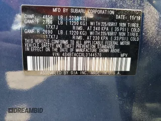 2020 Subaru Outback Premium с VIN 4S4BTACCXL3144570, выставлен на аукционе Copart как лот 54831255 с пробегом 20 157 миль миль и Списание • Salvage title. История ставок и продаж доступна на DreamBid. Изображение 13.