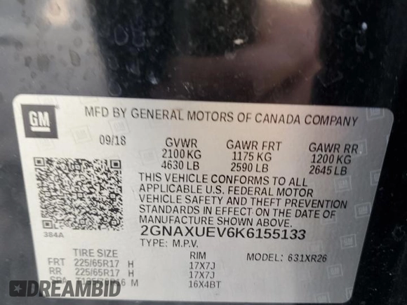 2019 Chevrolet Equinox LT z VIN 2GNAXUEV6K6155133, wystawiony jako Copart lot #59152515 z przebiegiem 55 897 mil mil oraz Szkoda całkowita • Salvage title. Historia ofert i sprzedaży dostępna na DreamBid. Obrazek 12.