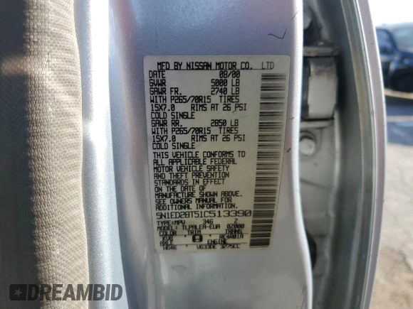 2001 Nissan Xterra XE z VIN 5N1ED28T51C513390, wystawiony jako Copart lot #85260414 z przebiegiem 218 377 mil mil oraz Szkoda całkowita • Salvage title. Historia ofert i sprzedaży dostępna na DreamBid. Obrazek 15.