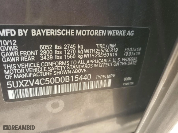 2013 BMW X5 xDrive35i with VIN 5UXZV4C50D0B15440, listed as a Copart auction lot 47646115 with NaN miles and Salvage Title. Bid and sale history available at carsss.com. Image 16.