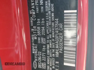 2023 Hyundai Elantra SEL with VIN KMHLM4AG9PU497844, listed as a Copart auction lot 53797834 with 13,488 mi miles and Salvage Title. Bid and sale history available at DreamBid. Image 12.