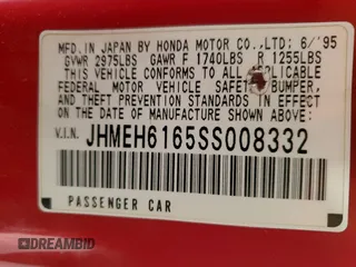 1995 Honda del Sol Si with VIN JHMEH6165SS008332, listed as a Copart auction lot 50648475 with 250,411 mi miles and Salvage Title. Bid and sale history available at carsss.com. Image 14.