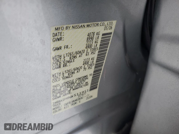 2016 Nissan Titan XD PRO-4X with VIN 1N6BA1F49GN511951, listed as a Copart auction lot 87577645 with 116,076 mi miles and Salvage Title. Bid and sale history available at carsss.com. Image 12.