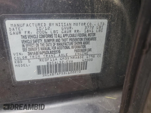 2013 Nissan Sentra FE+ S with VIN 3N1AB7AP5DL622270, listed as a Copart auction lot 63925474 with 235,709 mi miles and Clean Title. Bid and sale history available at DreamBid. Image 12.