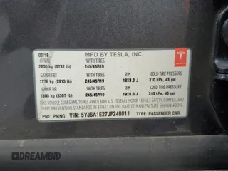 2018 Tesla Model S 75D with VIN 5YJSA1E27JF240011, listed as a Copart auction lot 62922164 with 92,147 mi miles and Salvage title. Bid and sale history available at DreamBid. Image 15.