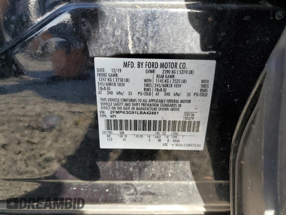 2020 Ford Edge SE z VIN 2FMPK3G91LBA42481, wystawiony jako Copart lot #50135885 z przebiegiem 104 656 mil mil oraz Nie do naprawy • Non repairable. Historia ofert i sprzedaży dostępna na DreamBid. Obrazek 15.