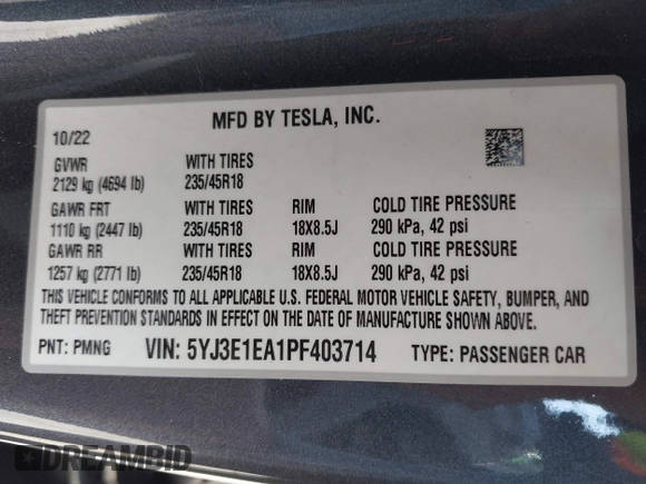 2023 Tesla Model 3 с VIN 5YJ3E1EA1PF403714, выставлен на аукционе IAAI как лот 42359581 с пробегом 30 853 миль миль и . История ставок и продаж доступна на DreamBid. Изображение 9.