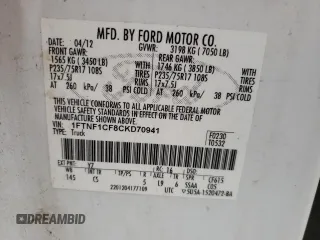 2012 Ford F-150 XL с VIN 1FTNF1CF8CKD70941, выставлен на аукционе Copart как лот 53788165 с пробегом 201 173 миль миль и Списание • Salvage title. История ставок и продаж доступна на DreamBid. Изображение 12.