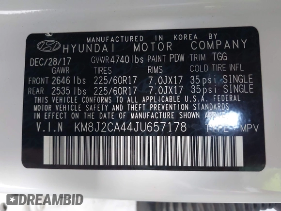 2018 Hyundai Tucson SE z VIN KM8J2CA44JU657178, wystawiony jako IAAI lot #42157871 z przebiegiem 130 715 mil mil oraz . Historia ofert i sprzedaży dostępna na DreamBid. Obrazek 9.