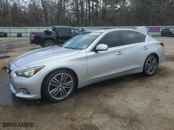 2014 Infiniti Q50 with VIN JN1BV7AP0EM688292, listed as a Copart auction lot 44427385 with 174,233 mi miles and Salvage Title. Bid and sale history available at carsss.com. Image 1.