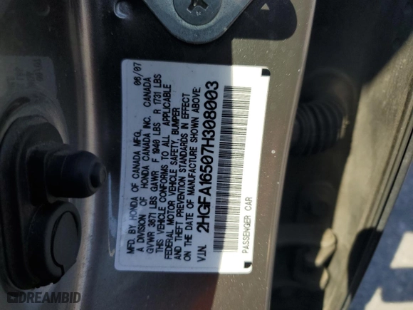 2007 Honda Civic Sdn LX with VIN 2HGFA16507H308003, listed as a Copart auction lot 50536505 with 192,554 mi miles and Salvage Title. Bid and sale history available at carsss.com. Image 12.