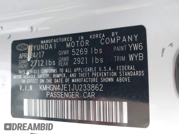 2018 Genesis G80 3.8L z VIN KMHGN4JE1JU233862, wystawiony jako IAAI lot #42209726 z przebiegiem 63 106 mil mil oraz . Historia ofert i sprzedaży dostępna na DreamBid. Obrazek 9.