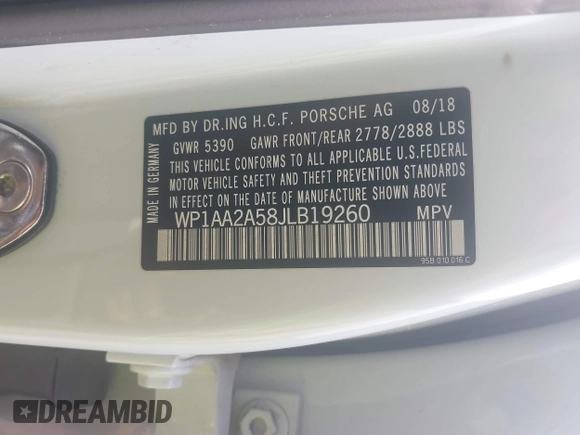 2018 Porsche Macan with VIN WP1AA2A58JLB19260, listed as a IAAI auction lot 42378053 with 111,521 mi miles and . Bid and sale history available at DreamBid. Image 9.