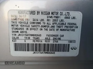 2017 Infiniti Q50 2.0t Premium with VIN JN1CV7AR7HM682645, listed as a Copart auction lot 83334894 with 0 mi miles and Salvage Title. Bid and sale history available at carsss.com. Image 12.