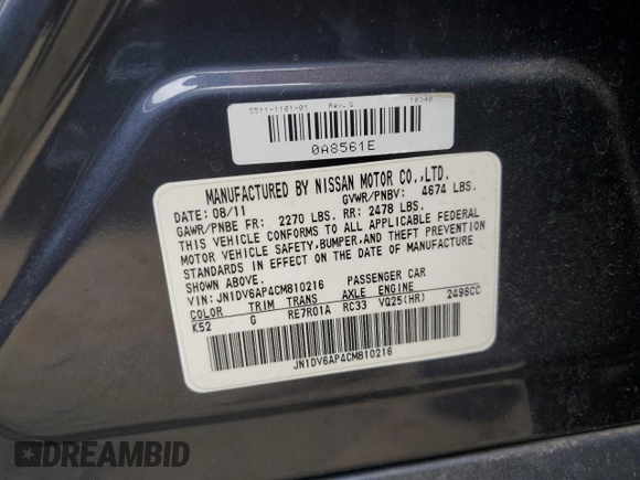 2012 Infiniti G25 Journey with VIN JN1DV6AP4CM810216, listed as a Copart auction lot 54243485 with 91,939 mi miles and Salvage Title. Bid and sale history available at carsss.com. Image 12.