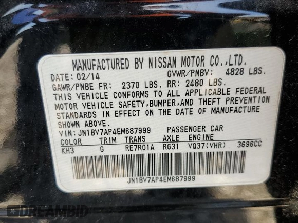 2014 Infiniti Q50 with VIN JN1BV7AP4EM687999, listed as a Copart auction lot 52318195 with 155,516 mi miles and Salvage title. Bid and sale history available at DreamBid. Image 14.