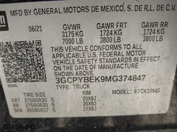 2021 Chevrolet Silverado 1500 Custom with VIN 3GCPYBEK9MG374847, listed as a IAAI auction lot 41663209 with 1 mi miles. Bid and sale history available at carsss.com. Image 9.