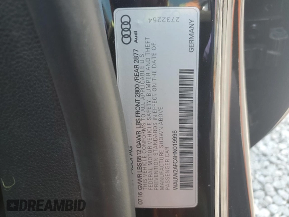 2017 Audi A7 Premium Plus z VIN WAUW2AFC4HN019996, wystawiony jako Copart lot #59350015 z przebiegiem 37 449 mil mil oraz Szkoda całkowita • Salvage title. Historia ofert i sprzedaży dostępna na DreamBid. Obrazek 13.