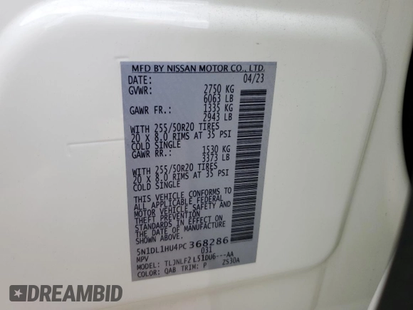 2023 Infiniti QX60 Autograph with VIN 5N1DL1HU4PC368286, listed as a Copart auction lot 44246645 with 32,467 mi miles and Salvage title. Bid and sale history available at DreamBid. Image 15.