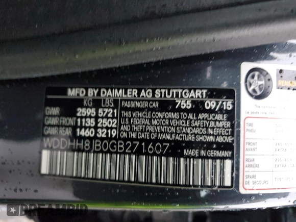2016 Mercedes-Benz E-Class E 350 Luxury with VIN WDDHH8JB0GB271607, listed as a Copart auction lot 84196424 with 0 mi miles and Salvage Title. Bid and sale history available at carsss.com. Image 12.