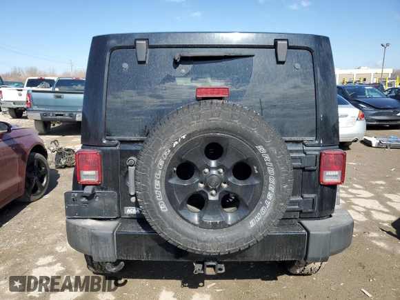 2014 Jeep Wrangler Unlimited Sahara with VIN 1C4BJWEG1EL107711, listed as a Copart auction lot 46976855 with 0 mi miles and Salvage Title. Bid and sale history available at carsss.com. Image 6.