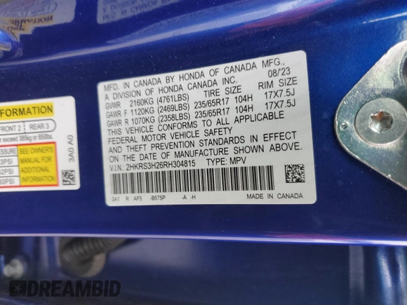 2024 Honda CR-V LX with VIN 2HKRS3H26RH304815, listed as a Copart auction lot 44577055 with 17,710 mi miles and Salvage Title. Bid and sale history available at DreamBid. Image 13.