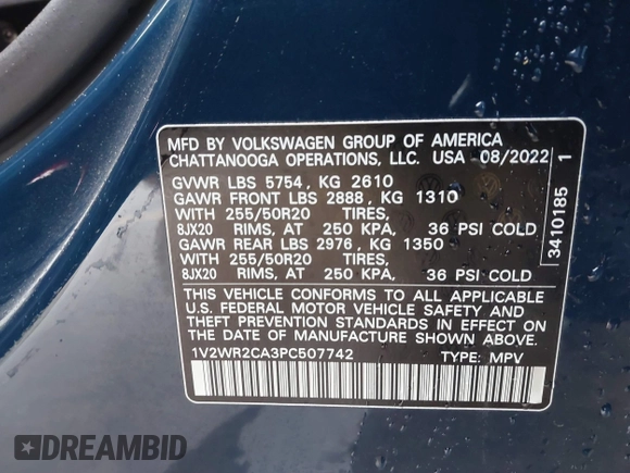 2023 Volkswagen Atlas SE с VIN 1V2WR2CA3PC507742, выставлен на аукционе IAAI как лот 41282782 с пробегом 26 052 миль миль и . История ставок и продаж доступна на DreamBid. Изображение 9.