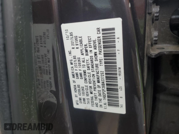 2011 Honda Accord LX z VIN 1HGCP2F36BA037252, wystawiony jako Copart lot #56550215 z przebiegiem 119 657 mil mil oraz Szkoda całkowita • Salvage title. Historia ofert i sprzedaży dostępna na DreamBid. Obrazek 12.