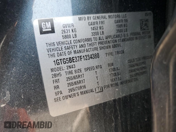 2015 GMC Canyon 2WD SLE z VIN 1GTG5BE37F1234380, wystawiony jako Copart lot #53706455 z przebiegiem 152 957 mil mil oraz Szkoda całkowita • Salvage title. Historia ofert i sprzedaży dostępna na DreamBid. Obrazek 13.