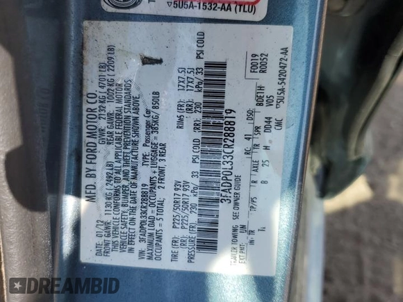 2012 Ford Fusion Hybrid z VIN 3FADP0L33CR288819, wystawiony jako Copart lot #56697025 z przebiegiem 65 486 mil mil oraz Szkoda całkowita • Salvage title. Historia ofert i sprzedaży dostępna na DreamBid. Obrazek 12.