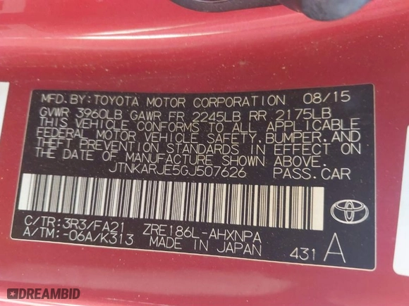 2016 Scion iM with VIN JTNKARJE5GJ507626, listed as a IAAI auction lot 41560827 with 99,094 mi miles. Bid and sale history available at carsss.com. Image 9.