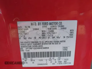 2008 Ford F-150 XL with VIN 1FTRF122X8KE94894, listed as a IAAI auction lot 42026485 with 245,951 mi miles. Bid and sale history available at carsss.com. Image 9.