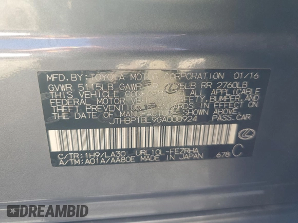2016 Lexus GS F with VIN JTHBP1BL9GA000924, listed as a Copart auction lot 79112834 with 35,061 mi miles and Salvage Title. Bid and sale history available at carsss.com. Image 12.