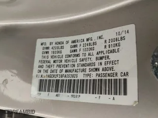 2015 Honda Accord Sedan LX with VIN 1HGCR2F38FA053825, listed as a IAAI auction lot 41671831 with 160,432 mi miles. Bid and sale history available at carsss.com. Image 9.