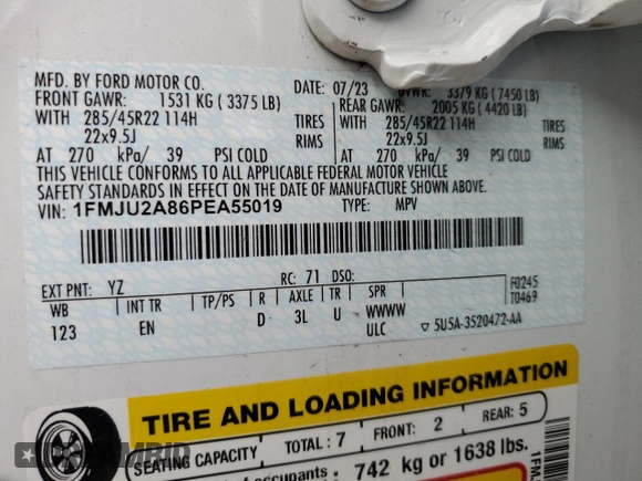 2023 Ford Expedition Limited z VIN 1FMJU2A86PEA55019, wystawiony jako Copart lot #51388945 z przebiegiem 44 573 mil mil oraz Nie do naprawy • Non repairable. Historia ofert i sprzedaży dostępna na DreamBid. Obrazek 13.