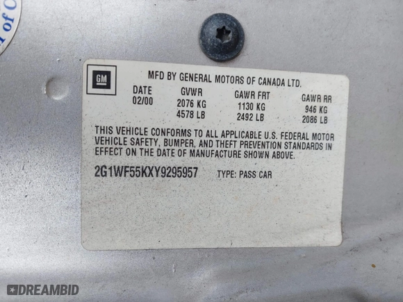 2000 Chevrolet Impala with VIN 2G1WF55KXY9295957, listed as a IAAI auction lot 41644640 with 121,279 mi miles. Bid and sale history available at carsss.com. Image 9.