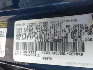 2004 Toyota Camry LE z VIN 4T1BE32K14U282508, wystawiony jako IAAI lot #41445997 z przebiegiem 205 826 mil mil oraz . Historia ofert i sprzedaży dostępna na DreamBid. Obrazek 9.