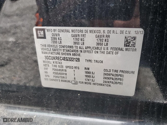 2014 Chevrolet Silverado 1500 LT with VIN 3GCUKREC4EG322128, listed as a Copart auction lot 47831435 with 235,734 mi miles and Salvage Title. Bid and sale history available at carsss.com. Image 12.