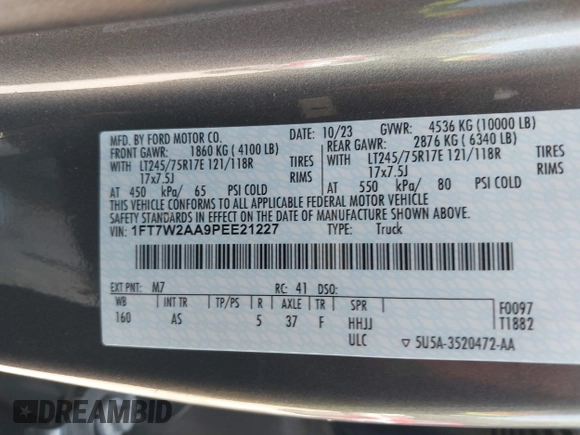 2023 Ford F-250 XL z VIN 1FT7W2AA9PEE21227, wystawiony jako IAAI lot #42277343 z przebiegiem 14 957 mil mil oraz . Historia ofert i sprzedaży dostępna na DreamBid. Obrazek 9.