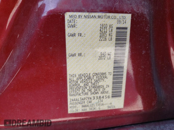 2015 Nissan Altima S with VIN 1N4AL3AP7FN338456, listed as a Copart auction lot 74088954 with 139,723 mi miles and Salvage Title. Bid and sale history available at carsss.com. Image 12.