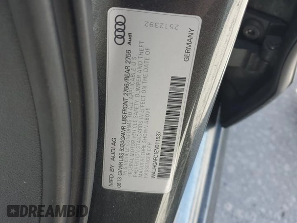 2014 Audi A6 3.0T Prestige with VIN WAUHGAFC1EN011537, listed as a Copart auction lot 47874865 with 100,630 mi miles and Salvage Title. Bid and sale history available at carsss.com. Image 13.
