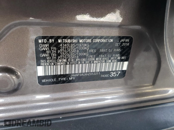 2017 Mitsubishi Outlander ES with VIN JA4AP3AUXHZ012211, listed as a Copart auction lot 64254525 with 165,701 mi miles and Clean title. Bid and sale history available at DreamBid. Image 13.