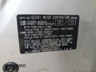 2012 Suzuki Grand Vitara Premium z VIN JS3TD0D66C4100621, wystawiony jako Copart lot #86968164 z przebiegiem Nie podano mil oraz Szkody całkowita. Historia ofert i sprzedaży dostępna na DreamBid. Obrazek 12.